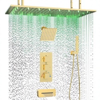 Système de douche à double tête 3 poignées, avec douchette LED pluie et cascade 16x32 pouces, douchette à main 6 pouces et bec de baignoire multifonction