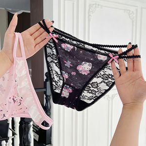 Tanga de seda helada con estampado de gato de <span class=keywords><strong>anime</strong></span> japonés original para mujer, ropa interior sexy con aberturas, estilo Pure Desire - Product Image 6