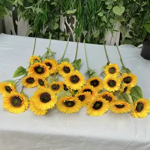 S0335 Tournesol en soie de luxe Décoration de mariage Faux fleurs du soleil Fleurs artificielles Tournesol artificiel jaune