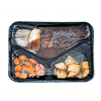 Barquette alimentaire jetable HSQY CPET noire à 3 compartiments avec film de couverture, compatible four et micro-ondes