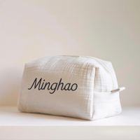 Benutzer definierte Größe Logo Tragbare Reise Make-up Tasche Umwelt freundliche Plain Cotton Gaze Kosmetik tasche mit Stickerei Marke Logo