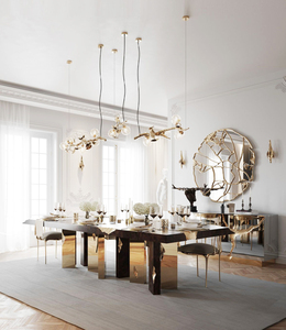 Mesa de comedor de lujo MR Light, mesa larga de madera Rectangular suspendida de acero inoxidable de gama alta, muebles creativos para el hogar - Product Image 1