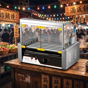 Commercial Hot Dog Roller Grill Stainless Steel Automatic Sausage Rolling Cooker With Glass Shield & Bun Warmer - Product Image 6
