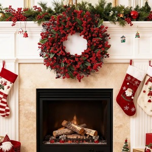 Guirnalda de acebo artificial al por mayor fruta roja 45cm 50cm bayas de golly artificiales de plástico para la decoración del hogar de Navidad - Product Image 4