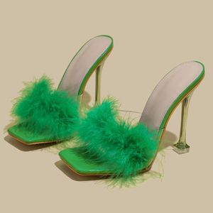 Fur New Fashion Summer Spring Cute <b>Mules</b> Lady Sandals <b>Slippers</b> Elegant 2025 Heels for Women - Product Image 1