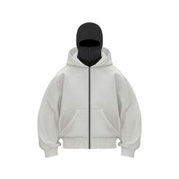 Sweat à capuche unisexe avec cagoule intégrée, fermeture éclair intégrale, masque facial, coupe oversize en molleton bouclette, logo brodé personnalisé, OEM, streetwear