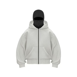 Unisex Balaclava Hoodie Full Zip <strong>Face</strong> Mask Hooded Jacket Oversized French Terry Custom Embroidery Logo OEM Streetwear Hoodies - Product Image 1