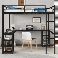 Lit mezzanine en métal robuste et moderne, taille standard, pour enfants et adultes, chambre, école, dortoir, hôtel, villa - montage facile, bureau en forme de L
