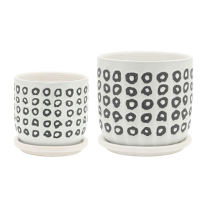 Vasi in ceramica con sottovasi, fioriere moderne per piante da interno, set di due vasi decorativi - Product Image 1