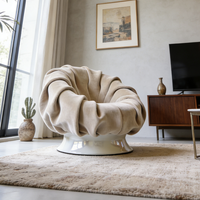 Fauteuil d'appoint moderne de luxe en velours à pétales de fleurs, beige crème, confortable, rembourré, design unique, pour salon