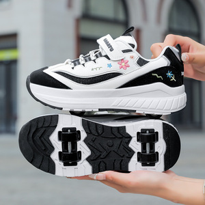 Chaussures à roulettes doubles pour enfants avec frein, empeigne en mesh, semelle extérieure en caoutchouc, semelle intermédiaire en EVA pour les sports de plein air et le patinage - Product Image 4