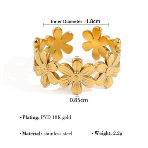 Anillo de Dedo Ajustable de Acero Inoxidable Chapado en Oro con Diseño de Flor y Estrella, Estilo Vintage para Mujer - Product Image 4
