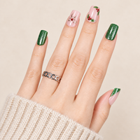 Ongles press-on verts pailletés, forme carrée moyenne, souples, en ABS, faits à la main, 32 pièces, faux ongles pour filles