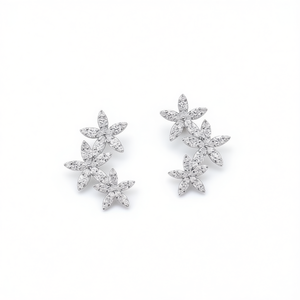 E976 Pendientes de diamantes de oro blanco con corte redondo brillante para mujer, estilo romántico, diamantes naturales, color D - Product Image 1