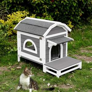 Refugio moderno de madera para gatos al aire libre con techo resistente a la intemperie Puertas de escape Pisos extraíbles Balcón grande-Casa para gatos al aire libre Gatos Perros - Product Image 4
