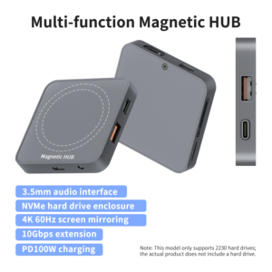 ฮับ USB-C แม่เหล็กพร้อมช่อง M.<span class=keywords><strong>2</strong></span> NVMe SSD, <span class=keywords><strong>3.2</strong></span> USB 10Gbps, HDTV 4K 60Hz, แท่น Pd 100W สำหรับสมาร์ทโฟนและแล็ปท็อป - Product Image 3