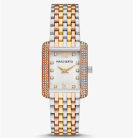 Jam Tangan Wanita MAROSERTO Logo Kustom, Jam Tangan Rantai Mini Lock Pavé Stainless Steel Warna Perak untuk Wanita