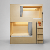 Lit superposé moderne en bois massif avec rideau d'intimité et éclairage LED |   Hôtel, auberge, maison, dortoir, cabine de couchage à double étage