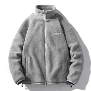 OEM Winter Warm Custom Embroidery Logo 100% Polyester Faux Fluffy Full Zip Up Sherpa Fleece Jacket Men
