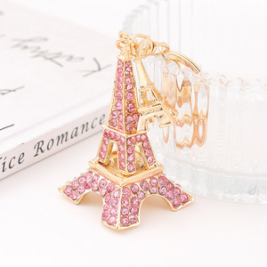 Bán buôn Rhinestone tinh thể kim cương long lanh tháp Eiffel Keychain túi quyến rũ lưu niệm vòng chìa khóa - Product Image 3