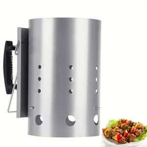 Parrilla de carbón ecológica de lujo de acero inoxidable plateado de alta resistencia con iniciador de chimenea rápido para barbacoa - Product Image 5