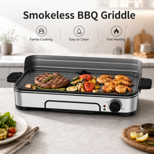 Nouvelle <span class=keywords><strong>Plancha</strong></span> Électrique Intérieure/Extérieure, Gril BBQ Sans Fumée pour la Maison avec Plaque Antiadhésive Amovible et Pare-éclaboussures - Product Image 5