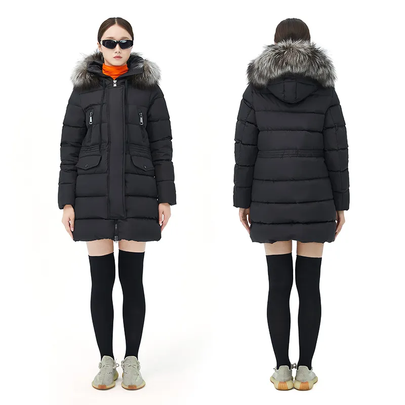 Women Winter Long Cotton Padded Coat Fur Collar Hooded Outerwear polyester Filling Puffer Parka Down Jacket