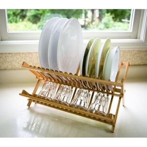 Bamboo Dish Rack <b>Collapsible</b> Double Tier Draining Rack For Kitchen Countertop <b>Storage</b> - Product Image 4