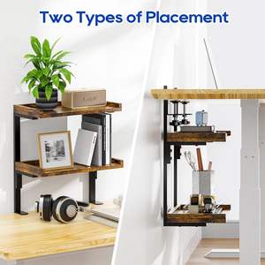 Étagère de bureau à deux niveaux à fixer sur le bureau, en <span class=keywords><strong>bois</strong></span>, pour le bureau, les accessoires de jeu, le rangement des livres sur le dessus et sous le bureau - Product Image 5