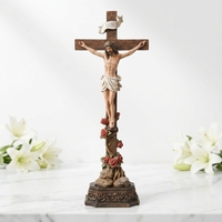 Statues religieuses personnalisées en résine : Jésus debout avec croix pour église, maison, prière, décoration catholique
