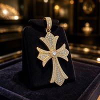 Pendentif Croix Iced Out en Laiton Plaqué Or 18K, Micro-Pavé de Zircons, Collier Hip Hop pour Hommes, Femmes et Rappers
