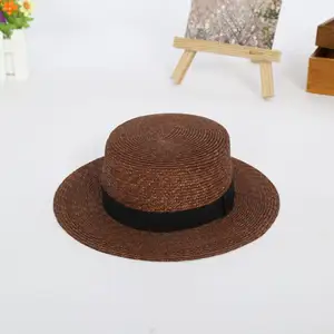 Рекламная пользовательская натуральная плоская плетеная шляпа из пшеницы с лентой, модные буферы, соломенная пшеничная шляпа