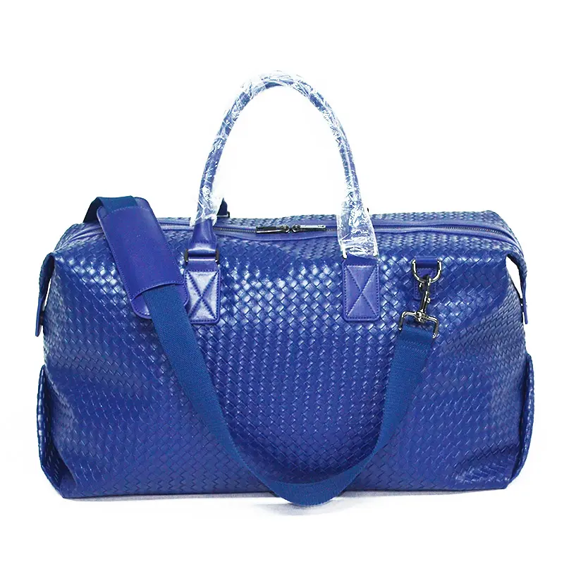 blue leather tote bag