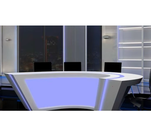 Consolle per <span class=keywords><strong>Centro</strong></span> di Comando <span class=keywords><strong>Commerciale</strong></span>, Scrivania con Pannello in Legno Curvo per Sala di Controllo, Arredamento per Studio di Trasmissione - Scrivania per Presentatori - Product Image 1