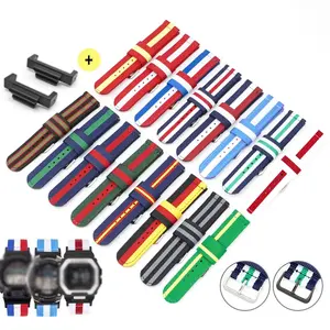 Fashion Colorful Stripe Canvas Nylon Fabric Watch Strap for Casio GA2100 DW5600 16mm Watch Bands with Plastic Adapter