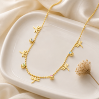Collier multi-breloques en acier inoxydable inaltérable avec chaîne à billes dorée et gouttes de cristal colorées, bijoux tendance pour femme