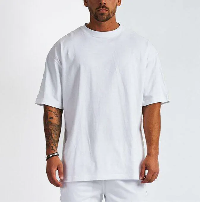 BL01 사용자 정의 로고 빈 230 gsm 100% 면 헤비급 티셔츠 대형 드롭 숄더 남성 t 셔츠