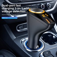 Cargador de Coche Rápido de 65W QC3.0 con Doble USB Tipo-C, Pantalla Digital, Divisor de Encendedor de Cigarrillos, Adaptador de 2 Puertos, Certificado CE