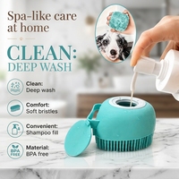 Brosse de bain portable pour chien avec distributeur de savon, masseur en silicone souple, récipient à shampoing, brosse de toilettage pour animaux à poils courts ou longs
