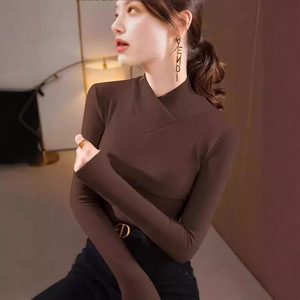Women's High Neck Long Sleeve Base <b>Layer</b> <b>Top</b> Mustard Yellow Slim Fit Autumn Winter Warm Inner Wear Daily Leisure Wear - Product Image 3