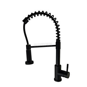 حنفية حوض مطبخ حديث بمقبض فردي رافعة سحب واحدة حنفية صنبور صلب SS نابض واحد أسود غير لامع تجاري شعبي - Product Image 6