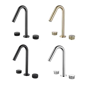 Luxo 3 Hole Dual Handle Torneira Da Bacia Do Banheiro Latão Matte Black Hot And Cold Basin Faucet Três Furo Bacia Torneira Para Banheiro