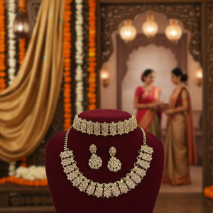 High Quality <b>Silver</b> Plated Brass Zircon Kundan Ethnic Bridal Engagement Wedding Party Anniversary Gift Jewelry <b>Set</b> Choker - Product Image 3