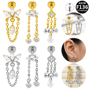 Boucles d'oreilles en titane en forme de fleur de lotus avec cristaux pour piercing d'oreille, bijoux de fête, mode - Product Image 1