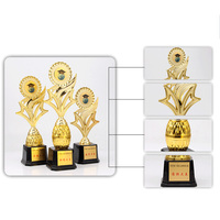 Entrega rápida, superventas, trofeo de estrella de resina dorada brillante en Base de cristal negro con logotipo grabado individualmente