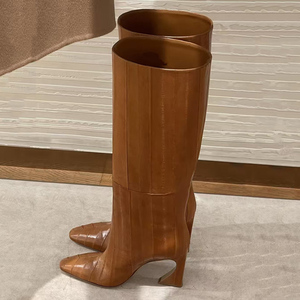 High Hook Heels Leopard Long <b>Boots</b> Dress Stiletto Square Toe Shoes Women's Animal Prints Knee High Booties - Product Image 5