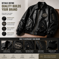 Blouson aviateur en cuir noir sur mesure pour homme, avec patchs tissés, veste utilitaire tendance, fabrication OEM