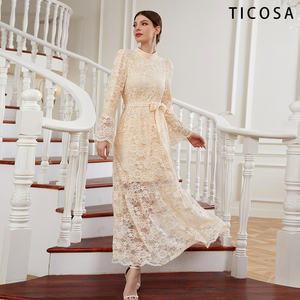 TICOSA Night <span class=keywords><strong>Club</strong></span> blanco invitado señoras vestidos de encaje Casual playa <span class=keywords><strong>Sumer</strong></span> largo elegante Simple Natural personalizado modesto Sexy sólido verano - Product Image 4