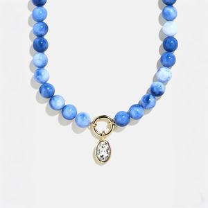Collana di Perline <span class=keywords><strong>in</strong></span> Pietra Naturale con Ciondolo <span class=keywords><strong>in</strong></span> Rame Placcato <span class=keywords><strong>Oro</strong></span> 18K e Zirconi, <span class=keywords><strong>Girocollo</strong></span> con Gemme Colorate per Donne - Product Image 4