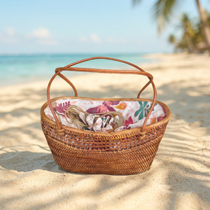 Sac à main mini en paille bohème uni avec broderie et doublure, fourre-tout de plage à fermeture ouverte pour l'été - Product Image 1